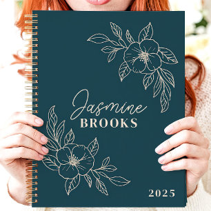 Agenda Floral Minimaliste Turquoise 2025 Nom Perso