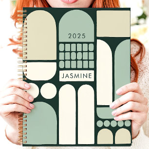 Agenda Géométrique Abstrait Vert 2025 Nom Personna