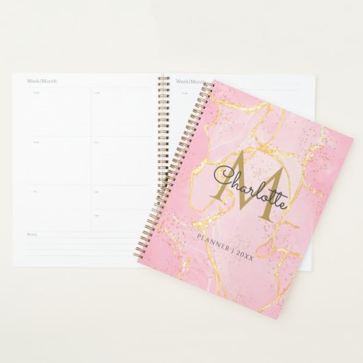 Agenda Monogramme Rose Agate Script Or 2023 (Devant avec enveloppe)