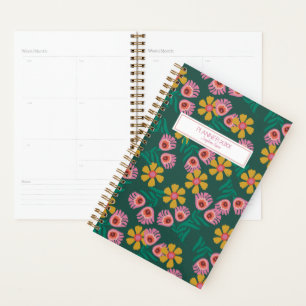 agenda personnalisé floral vert mignon planificate