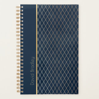 Agenda quotidien à motif diamant bleu et or