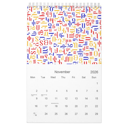 Agenda voor alfabeten kalender (Nov 2026)