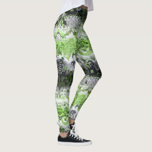 Agender Dragon Damask - Agender Pride Flag Colors Leggings