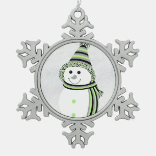 Agender Pride Snowman Sneeuwman Groen Grijs Wit Tin Sneeuwvlok Ornament