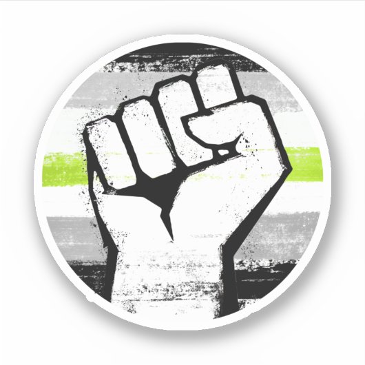 Agender Pride Vuist Cirkelprint Sticker (Voorkant)