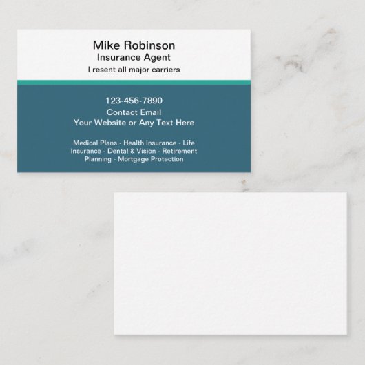 Agent d'assurance Cartes de visite simples (Devant / Derrière)