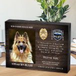 Agent de police de la retraite de chien Appréciati<br><div class="desc">Honorer votre meilleur partenaire et chien de police pour ses années de service dévouées avec cette Mince ligne bleue Police Dog Retirement Appréciation Photo plaque en bois panneau de boîte. Personnalisez avec la photo, le nom, le message personnel, les dates de service et les années de service de votre policier...</div>