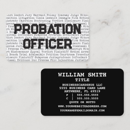 Agent de probation Mots juridiques Carte de visite (Devant / Derrière)