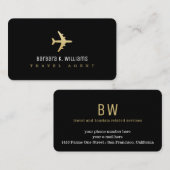 Agent de voyage Carte de visite noir avec avion (Devant / Derrière)