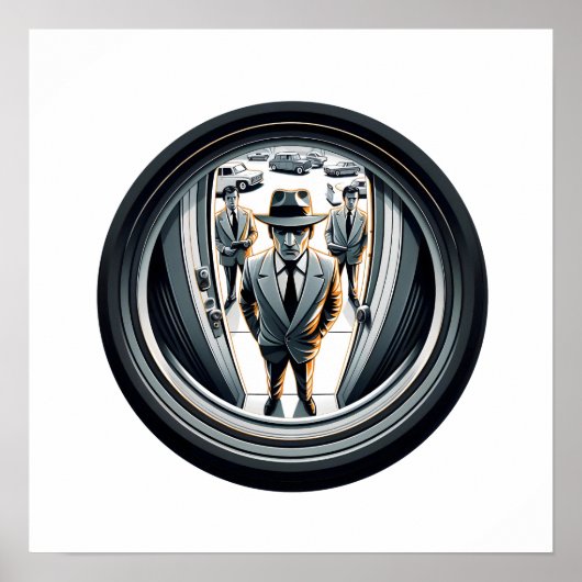 Agenten in het grijs aan de deur | Fisheye Poster (Voorkant)