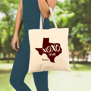 Aggies Maroon XOXO, Y'all - Texas State Shape Tote Bag