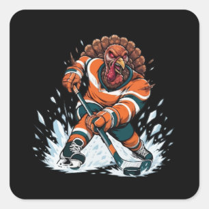Aggressieve Hockeykalkoen Thanksgiving Sport Vierkante Sticker
