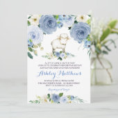 agneau bleu fleur baby shower invitation (Debout devant)