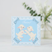 Agneau bleu Twin Baby Boy Douche Invitations (Debout devant)