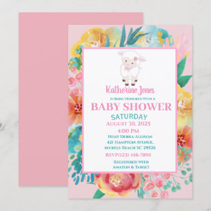 Agneau mignon rose Baby shower Floral Invitation