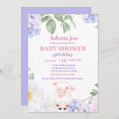 Agneau mou Purple Baby shower Floral Invitation (Devant / Derrière)