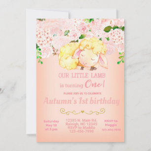 Agneau rose Fille 1ère invitation de premier anniv