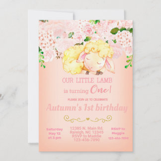 Agneau rose Fille 1ère invitation de premier anniv
