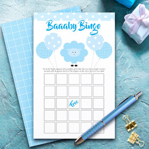 Agneau sucré bleu mou, Baby shower Bingo Carte de