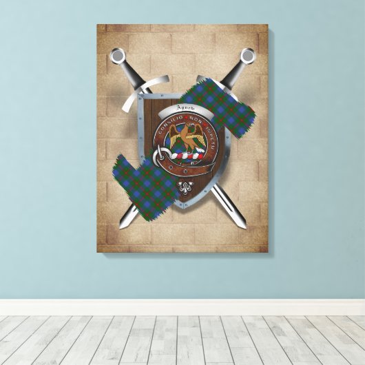 Agnew Clan Badge Crossed Swords Canvas Print (Insitu (Houten vloer))