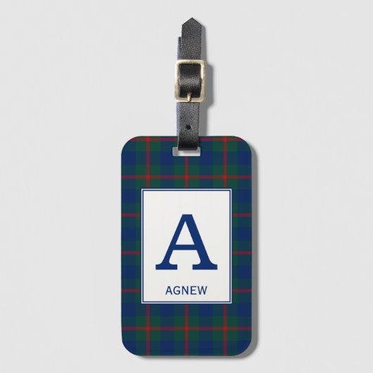 Agnew Tartan Groen en Blauw Plaid Patroon Bagagelabel (Voorkant (verticaal))