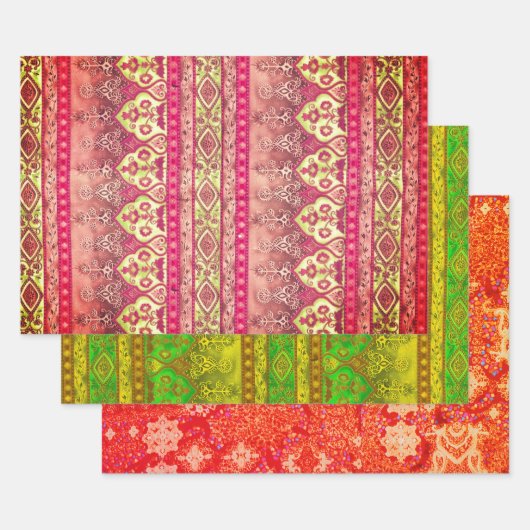Agra en Suthep in groen, goud en steenrood Inpakpapier Vel (Set)