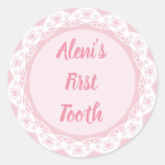 Agra Hadig - Eerste tand met naam Ronde Sticker