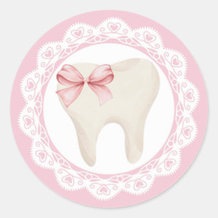 Agra Hadig - Eerste tand Roze boog Ronde Sticker
