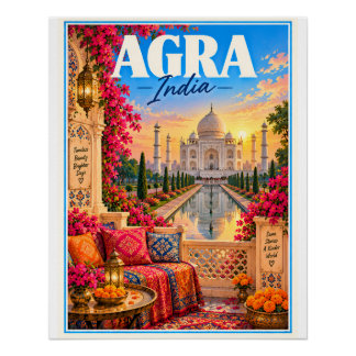 Agra India Taj Mahal Travel Poster | Colorful Indi Perfect Poster