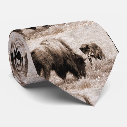 Agressieve bizon en zwarte wolf stropdas (Opgerold)