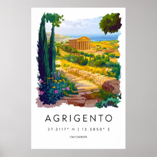Agrigento Aquarel Vintage Reisposter Skiën Poster