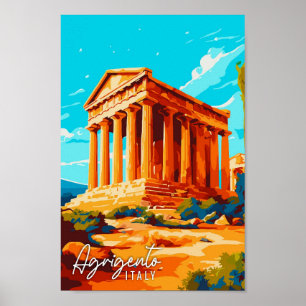 Agrigento Italië vintage reisillustratie Poster