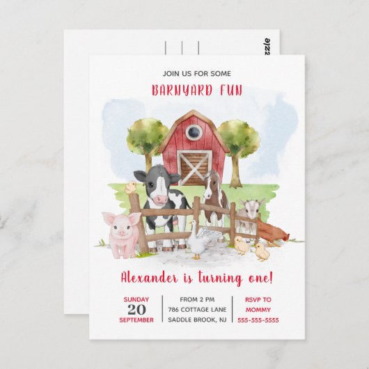 Agritourisme Bébé! st Invitation d'anniversaire (Devant / Derrière)