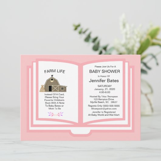 Agritourisme Thème Bébé Fille Douche Invitation (Debout devant)