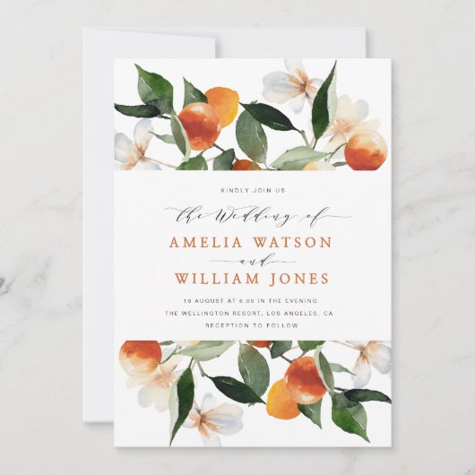 agrumes oranges faire-part de mariage florale (Devant)