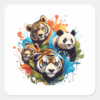 Agua tijger Leo panda urso splash Vierkante Sticker