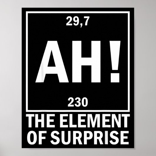 Ah het element van verrassing grappige scheikunde poster (Voorkant)