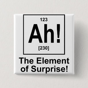 Ah! Het element van verrassing. Vierkante Button 5,1 Cm