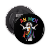 Ah Mannen Funny Jesus LGBTQ Gay Pride Rainbow Button Flesopener (Voorkant)