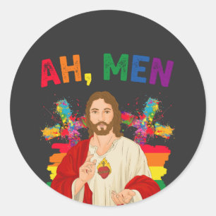 Ah Mannen Funny LGBT Gay Pride Jesus Christelijk Ronde Sticker