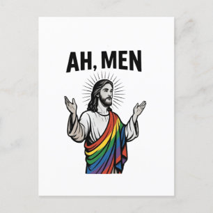 Ah Mannen Funny LGBT Gay Pride Jesus Rainbow Feestdagenkaart