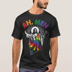 Ah Mannen Funny LGBT Gay Pride Jesus Rainbow Flag  T-shirt