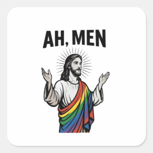 Ah Mannen Funny LGBT Gay Pride Jesus Rainbow Vierkante Sticker