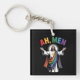 Ah Mannen Grappig Jezus LGBTQ Gay Pride Regenboog Sleutelhanger