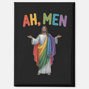 Ah Mannen Grappige LGBT Gay Pride Jezus Regenboog  Magneet
