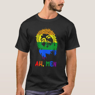 Ah Mannen Rainbow LGBTQ Pride Flag Gay Jesus Chris T-shirt