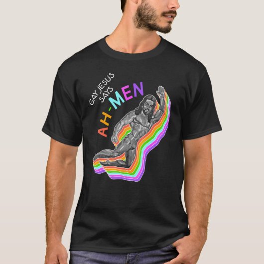 Ah Mannen regenboogkap Jesus Christelijk Lgbt Prid T-shirt (Voorkant)