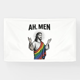Ah Men Grappig LGBT Gay Pride Jezus Regenboog Spandoek