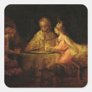 Ahasuerus, Haman en Esther, c.1660 Vierkante Sticker