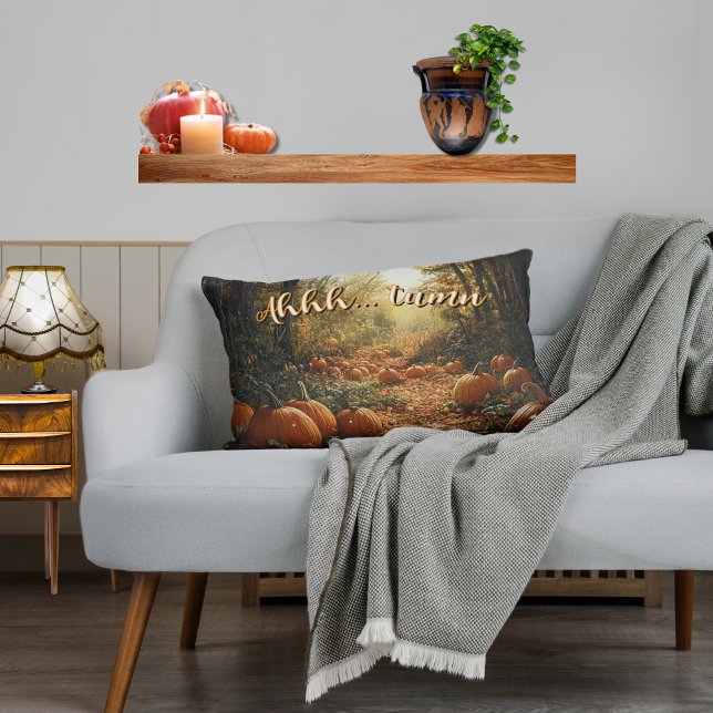 "Ahhh... Herfst" Pompoen Herfst Kussen ("Ahhh... tumn" Customizable lumbar pillow for the people who love autumn.)